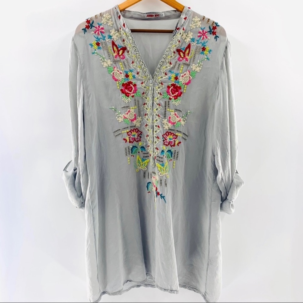 Johnny Was Gray Silver Embroidered Tunic | S - Picture 2 of 8